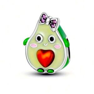 silver Avocado Charm with Heart and Bow for bracelets/necklaces NWT